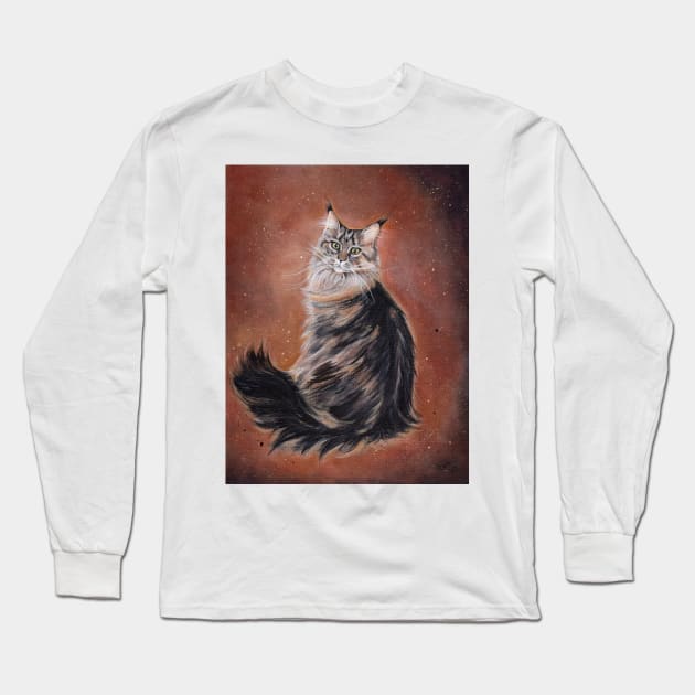 Maine Coon Beauty cat art by Renee Lavoie Long Sleeve T-Shirt by ReneeLLavoie